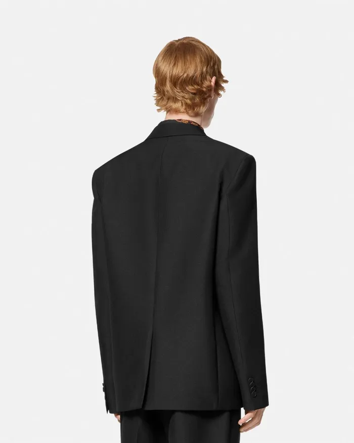 Versace Logo SingleBreasted Blazer Blackprint Men Jeans Couture