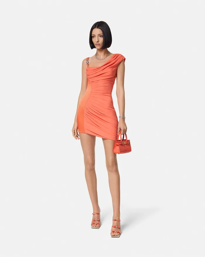 Versace Medusa 03995 Draped Mini Dress Coral Women Dresses