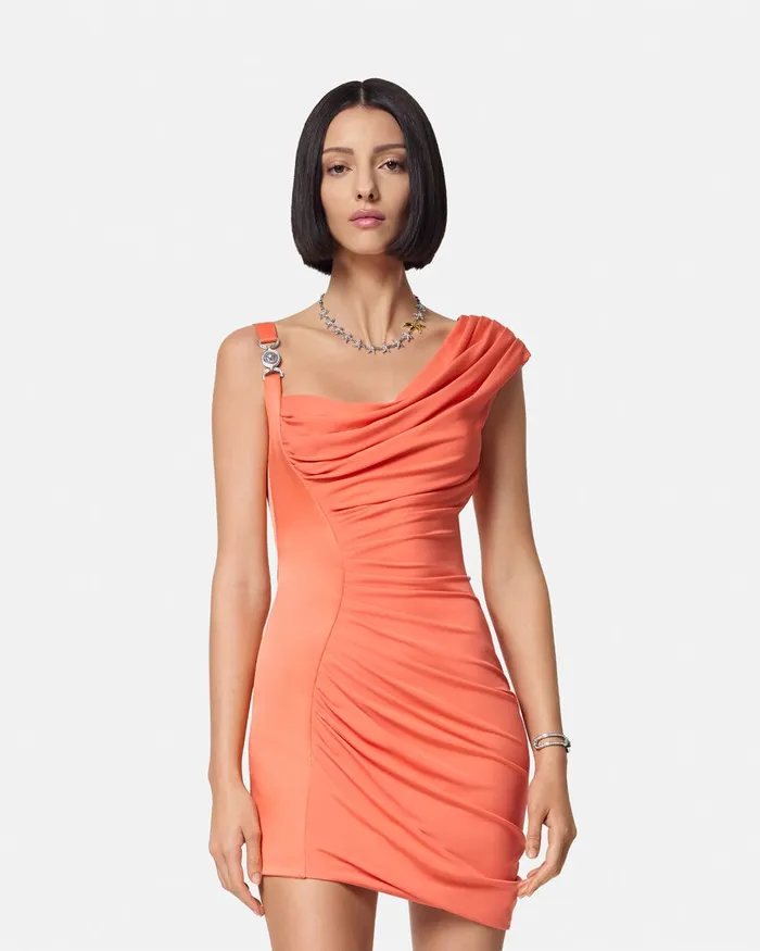 Versace Medusa 03995 Draped Mini Dress Coral Women Dresses