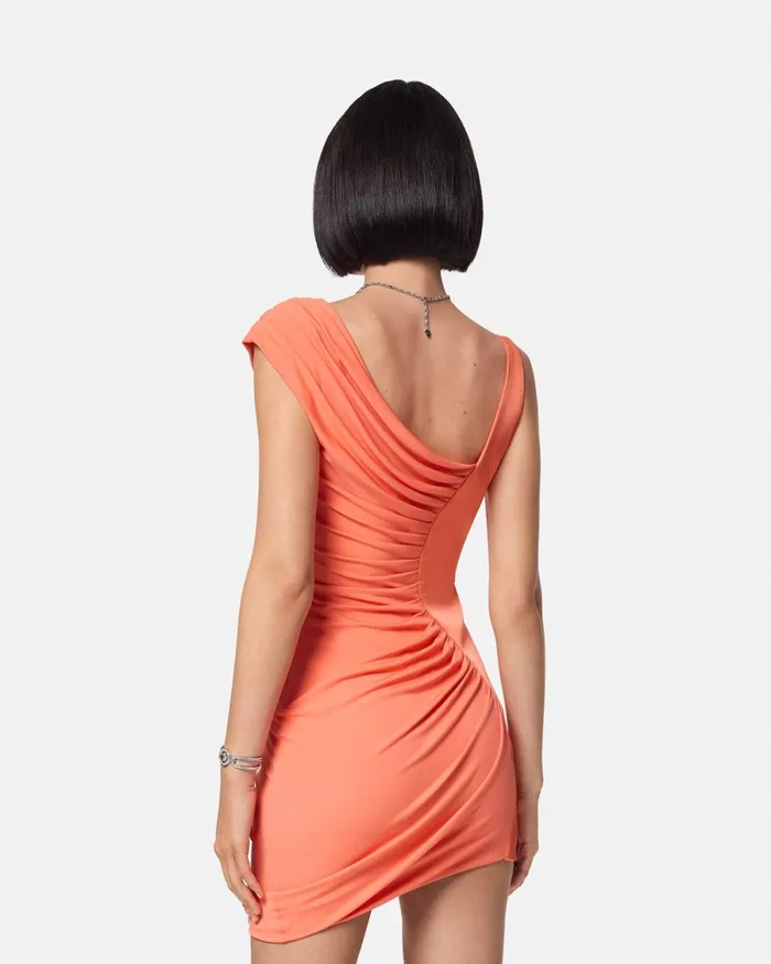 Versace Medusa 03995 Draped Mini Dress Coral Women Dresses