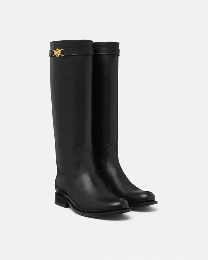 Versace Medusa 03995 KneeHigh Boots Blackgold Women Boots