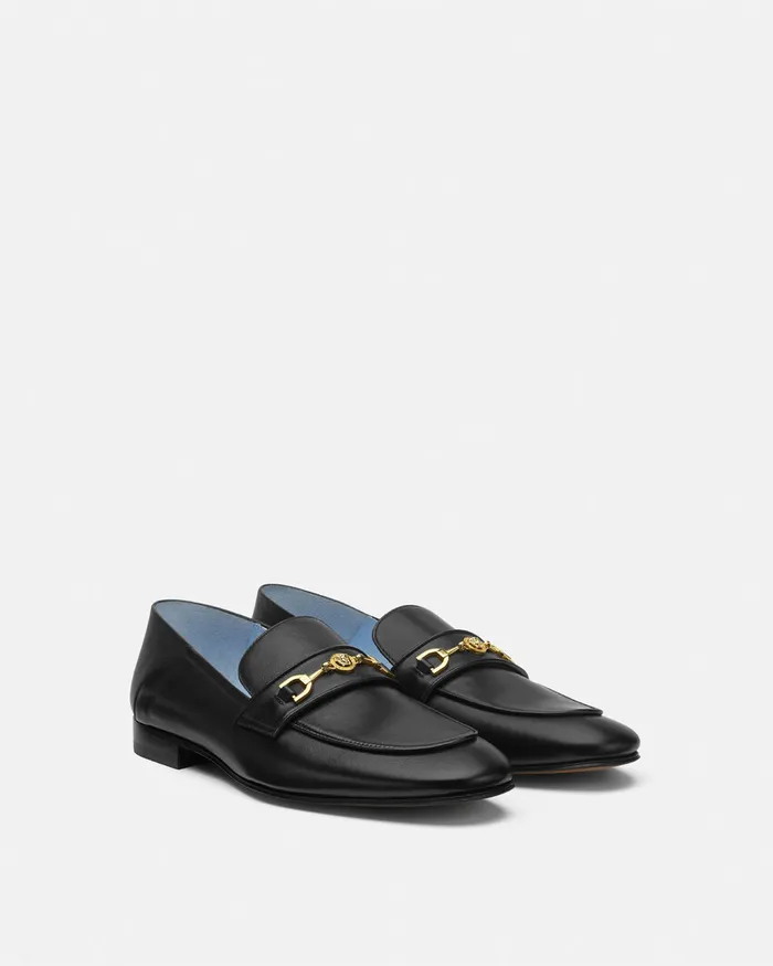 Versace Medusa 03995 Leather Slippers Blackgold Men Loafers and Slippers
