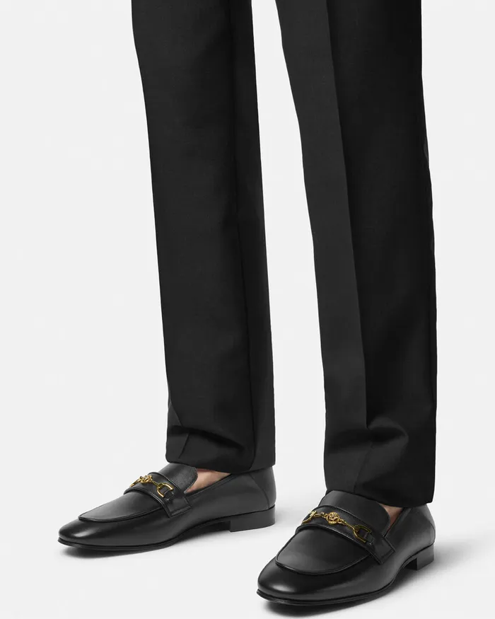 Versace Medusa 03995 Leather Slippers Blackgold Men Loafers and Slippers