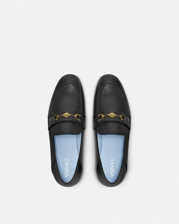 Versace Medusa 03995 Leather Slippers Blackgold Men Loafers and Slippers
