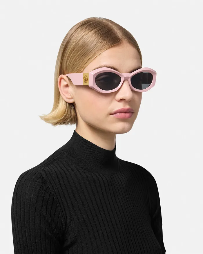 Versace Medusa Plaque Geometric Sunglasses Light Pink Women Sunglasses