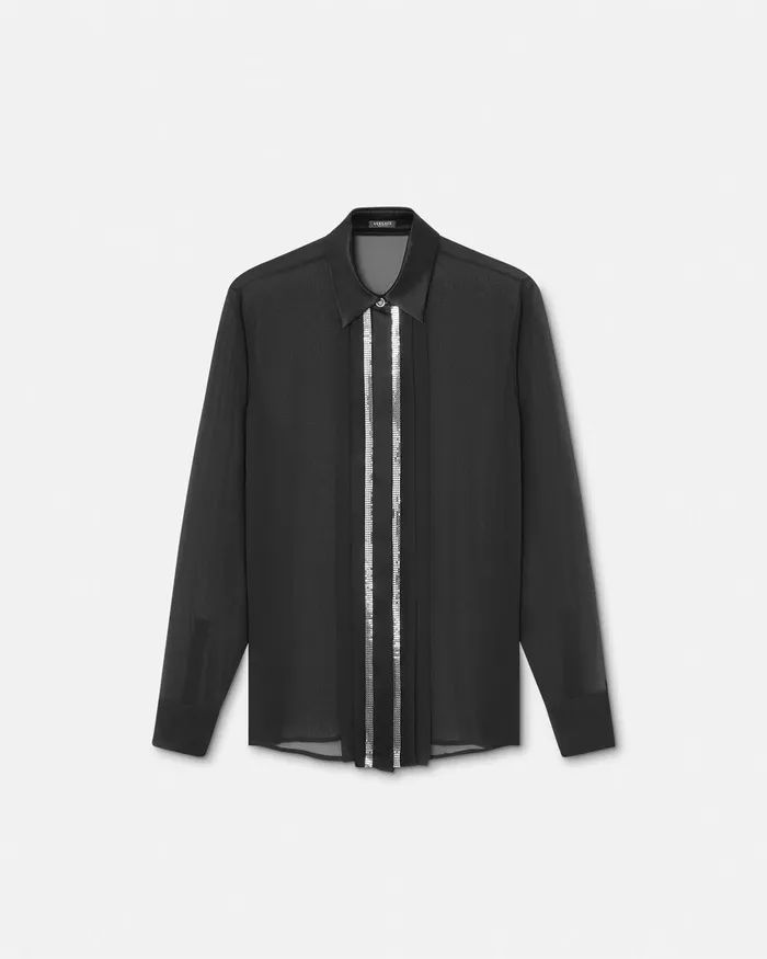 Versace Metal Mesh GeorgetteSilk Shirt Black Women Shirts and Tops