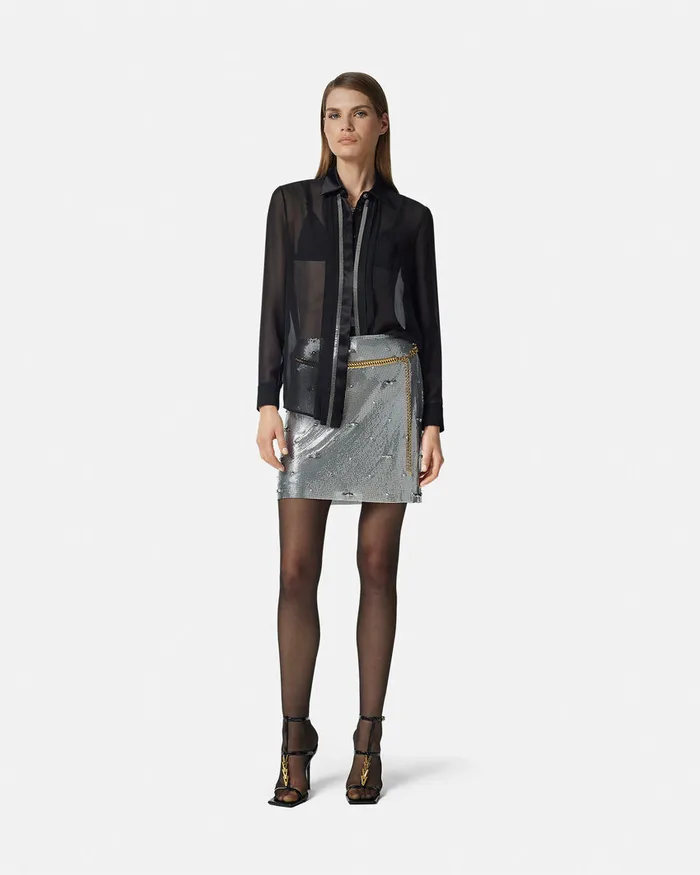 Versace Metal Mesh GeorgetteSilk Shirt Black Women Shirts and Tops