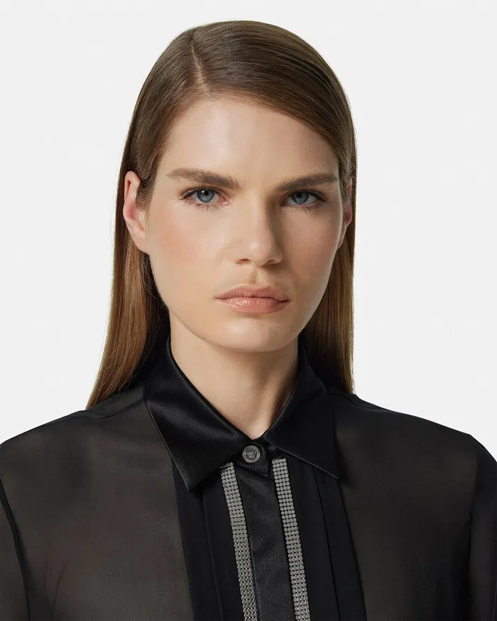 Versace Metal Mesh GeorgetteSilk Shirt Black Women Shirts and Tops