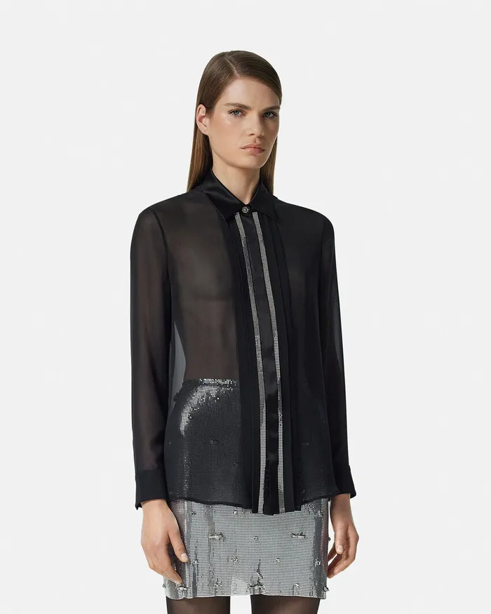Versace Metal Mesh GeorgetteSilk Shirt Black Women Shirts and Tops