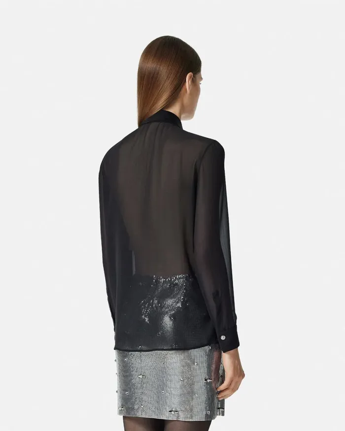 Versace Metal Mesh GeorgetteSilk Shirt Black Women Shirts and Tops