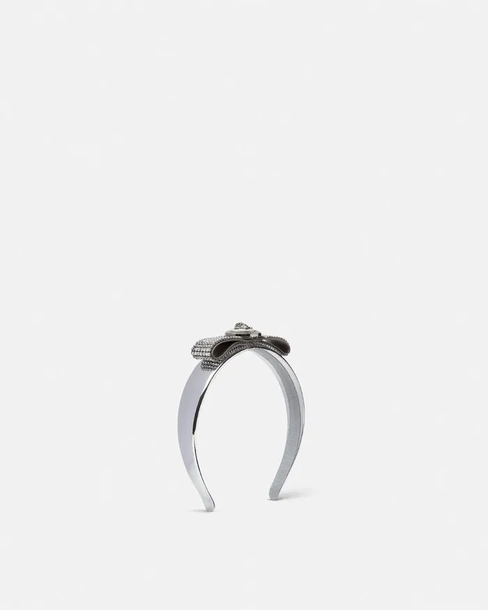 Versace Metal Mesh Gianni Ribbon Headband Silver Women Hair Accessories