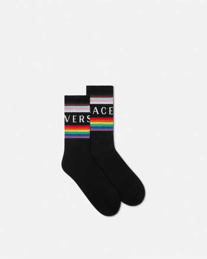 Versace Pride Logo Socks Black WomenMen Socks