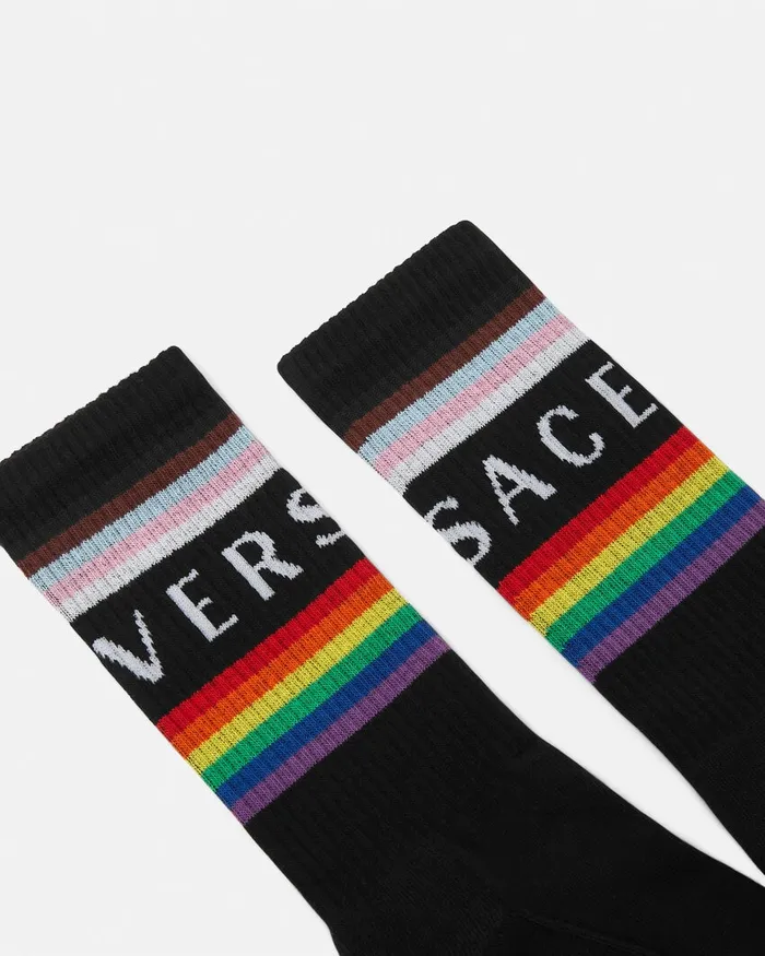 Versace Pride Logo Socks Black WomenMen Socks