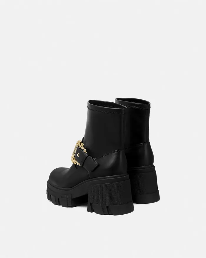 Versace Sophie Baroque Buckle Boots Blackprint Women Jeans Couture