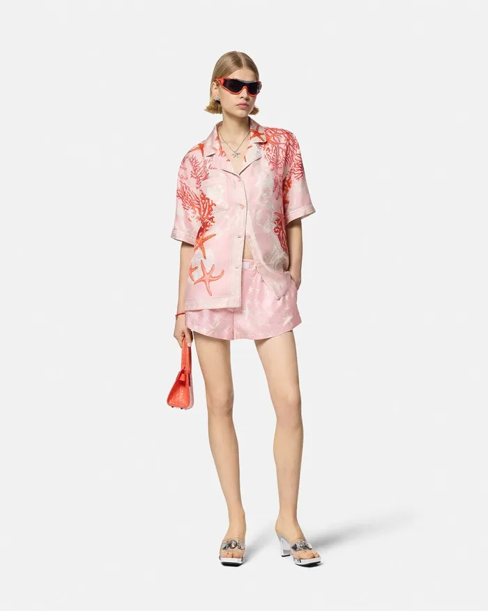 Versace Stella Marina Silk Boxer Shorts White Women Pants and Shorts