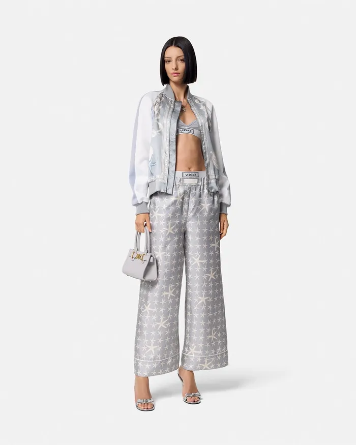 Versace Stella Marina Silk Pants Gray Women Pants and Shorts