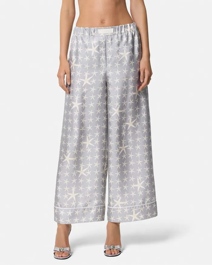 Versace Stella Marina Silk Pants Gray Women Pants and Shorts