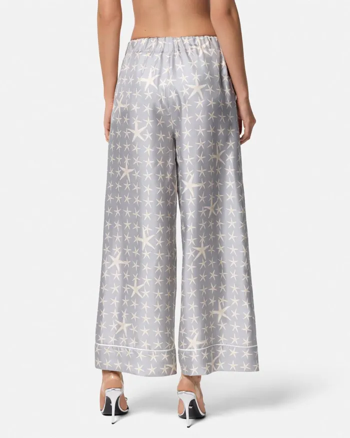 Versace Stella Marina Silk Pants Gray Women Pants and Shorts