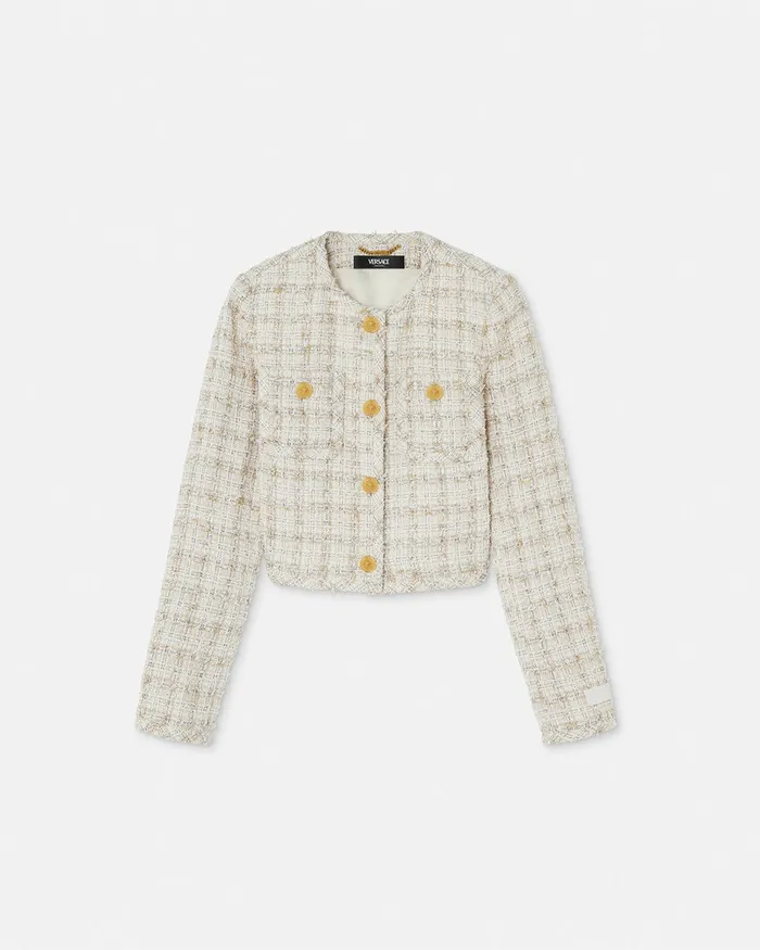 Versace Tweed Cardigan Jacket Whitegold Women Blazer and Jackets