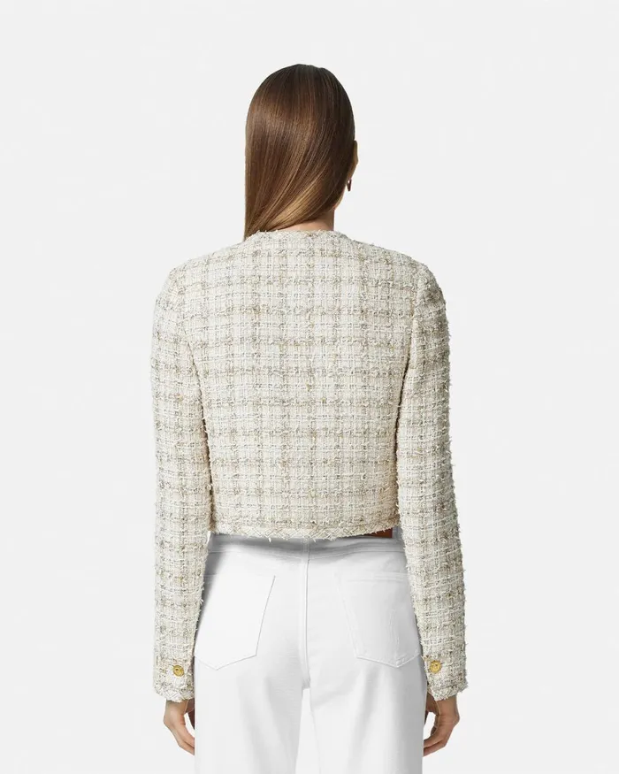 Versace Tweed Cardigan Jacket Whitegold Women Blazer and Jackets