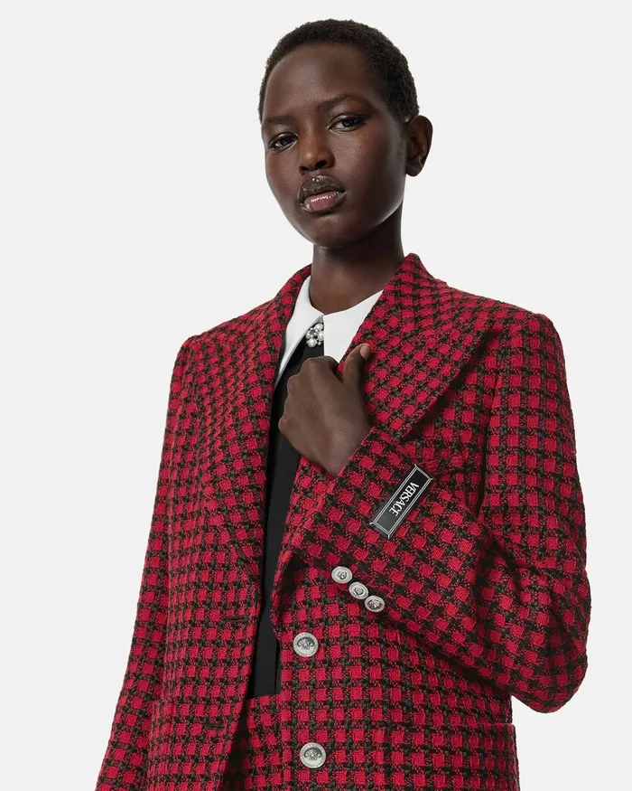 Versace Tweed Masculine Blazer Blackred Women Blazer and Jackets