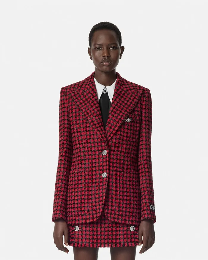 Versace Tweed Masculine Blazer Blackred Women Blazer and Jackets