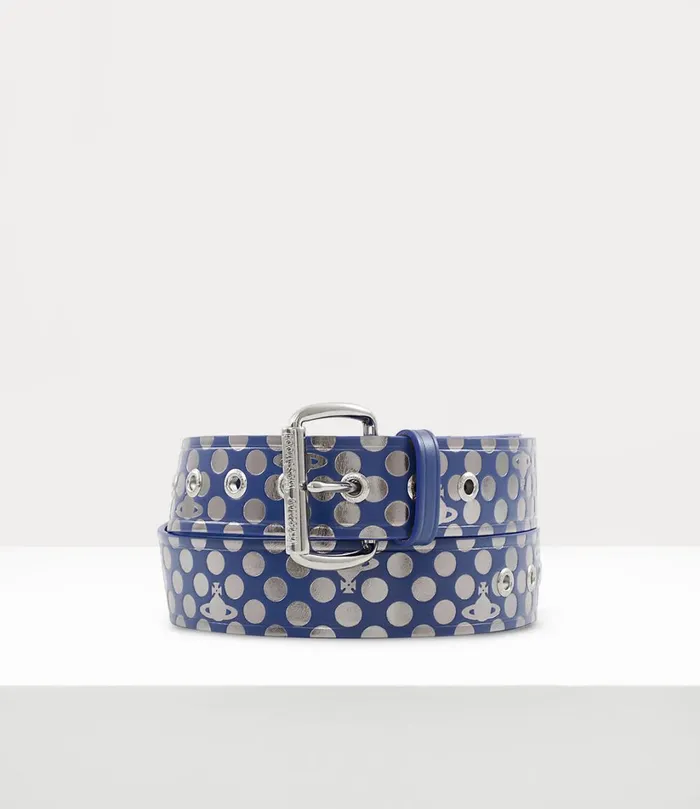 Vivienne Westwood Belts And Harnesses WomenMen Alex Polka Dot Belt Rhodium Dark Blue Leather Sketch Grey Foil Vivienne Westwood Belts And Harnesses WomenMen Alex Polka Dot Belt Rhodium Dark Blue Leather Sketch Grey Foil