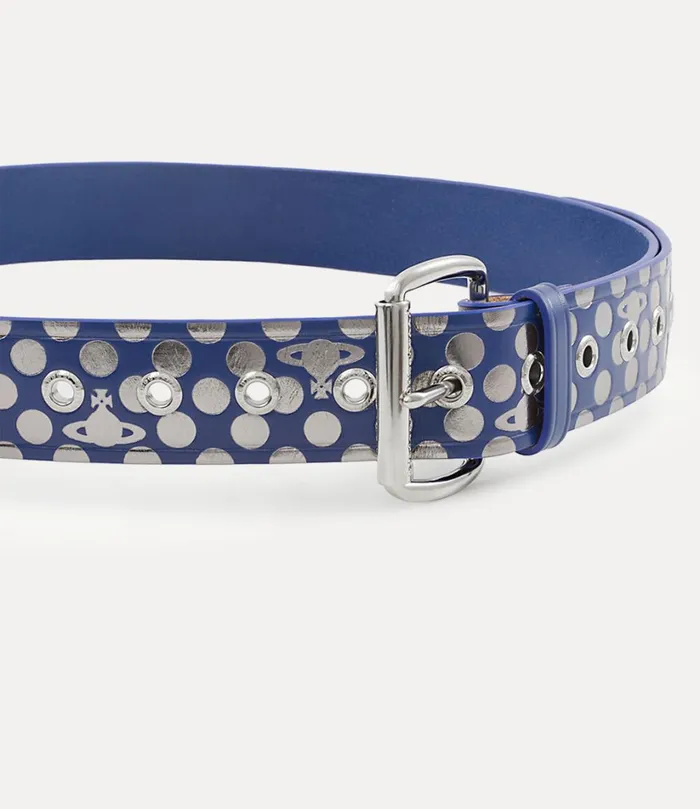 Vivienne Westwood Belts And Harnesses WomenMen Alex Polka Dot Belt Rhodium Dark Blue Leather Sketch Grey Foil