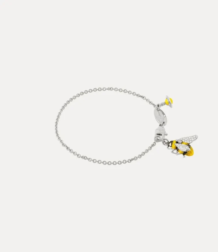 Vivienne Westwood Bracelets Women Bumble Bee Bracelet Platinum White Crystal Black Yellow Enamel