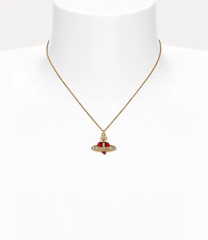 Vivienne Westwood Necklaces MenWomen New Diamante Heart Pendant Necklace Gold Crystal Indian Pink Enamel