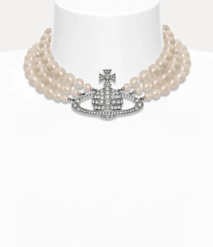 Vivienne Westwood Necklaces Women Three Row Pearl Bas Relief Choker Platinumpearlcrystal Vivienne Westwood Necklaces Women Three Row Pearl Bas Relief Choker Platinumpearlcrystal