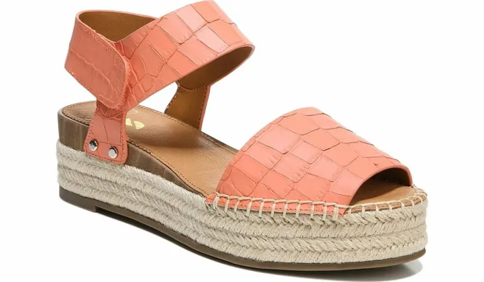 Wedge Sandals Women Franco Sarto Sarto Oak Espadrille Sandal Coral Crocco Leather