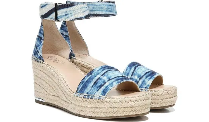 Wedges Women Franco Sarto Franco Clemens Espadrille Wedge Sandal Blue Canvas