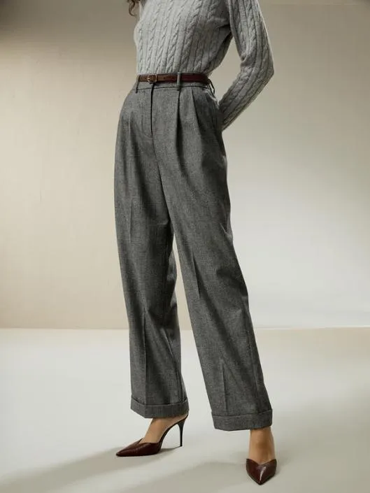 Wide Leg Woolflannel Suit Trousers Women Lilysilk Knitwear