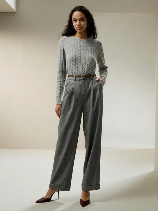 Wide Leg Woolflannel Suit Trousers Women Lilysilk Knitwear