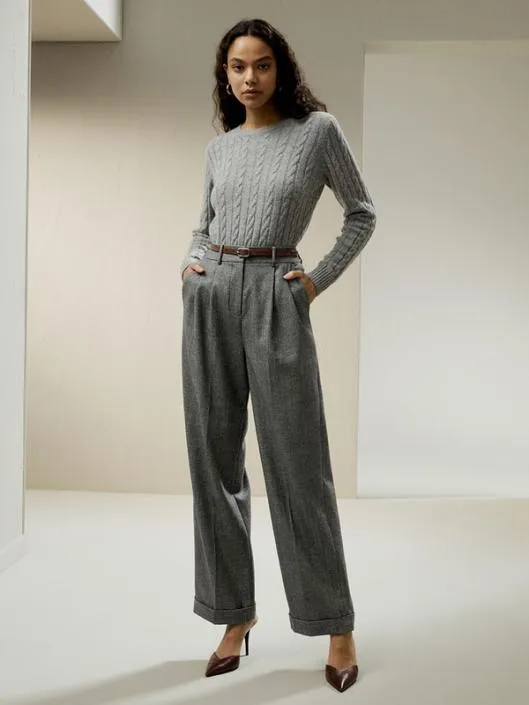 Wide Leg Woolflannel Suit Trousers Women Lilysilk Knitwear