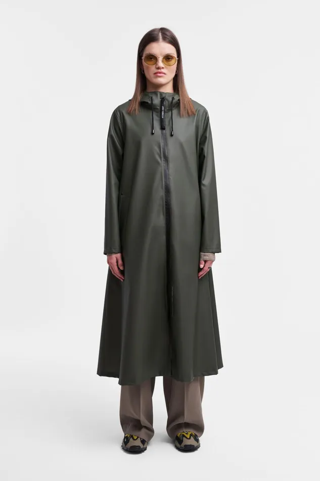 Winter Coats Women Stutterheim Mosebacke Long Lightweight Zip Raincoat Green