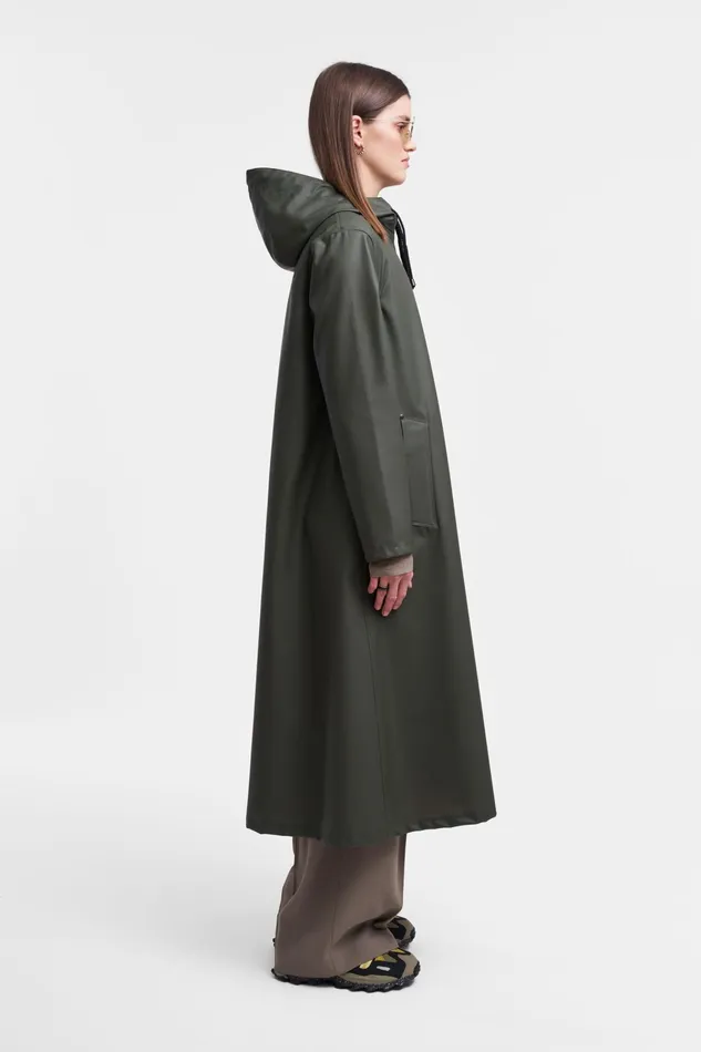 Winter Coats Women Stutterheim Mosebacke Long Lightweight Zip Raincoat Green