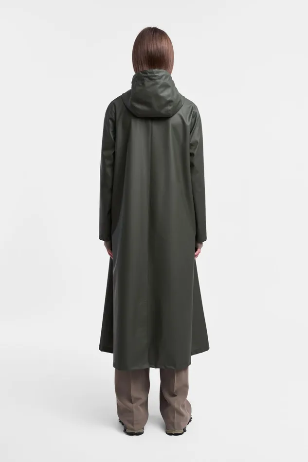 Winter Coats Women Stutterheim Mosebacke Long Lightweight Zip Raincoat Green