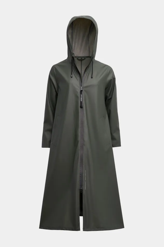 Winter Coats Women Stutterheim Mosebacke Long Lightweight Zip Raincoat Green