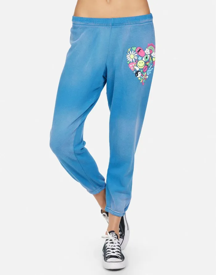 Women039s Alana Elements Heart Faded Riptide Lauren Moshi Crop Sweatpants