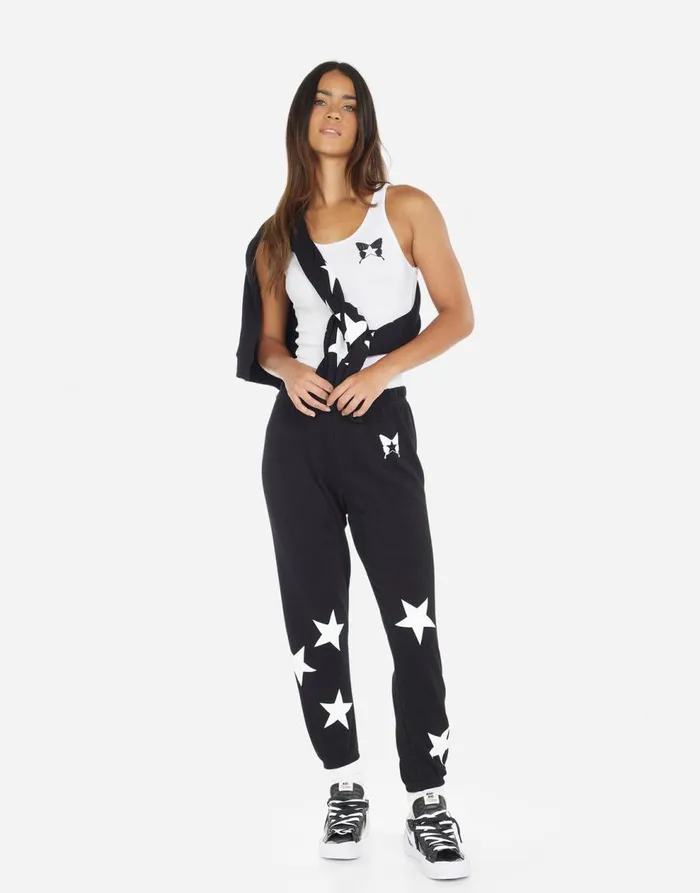 Women039s Alana Rock Star Butterfly Black Lauren Moshi Crop Sweatpants