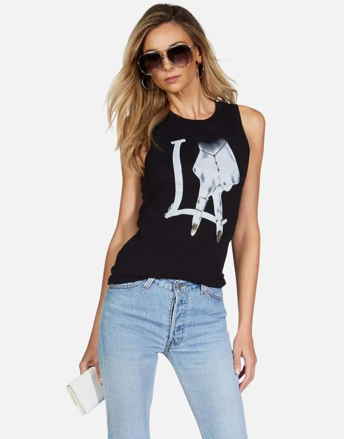Women039s Ashlin LA Peace Finger Black Lauren Moshi Tanks