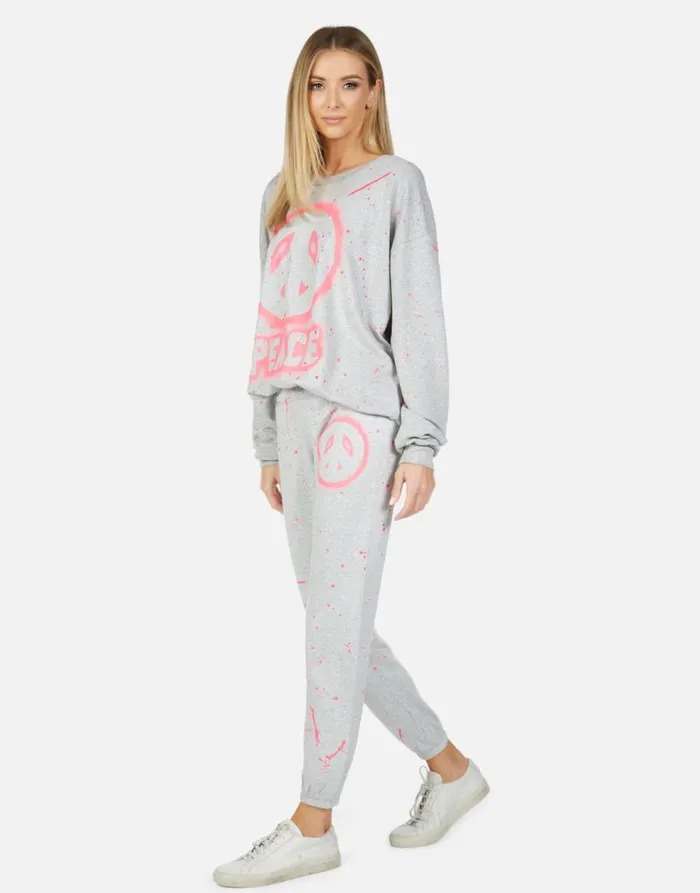 Women039s Brynn Airbrush Peace Heather Grey Lauren Moshi Long Sweatpants