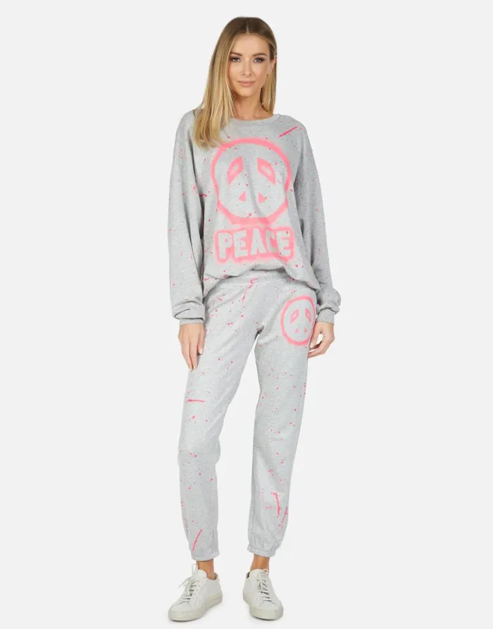 Women039s Brynn Airbrush Peace Heather Grey Lauren Moshi Long Sweatpants