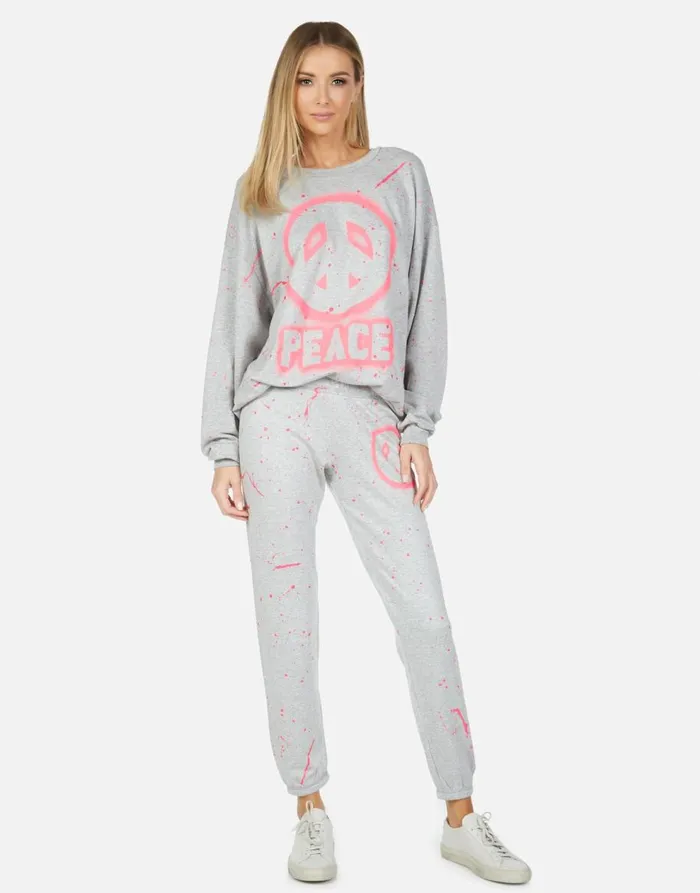 Women039s Brynn Airbrush Peace Heather Grey Lauren Moshi Long Sweatpants