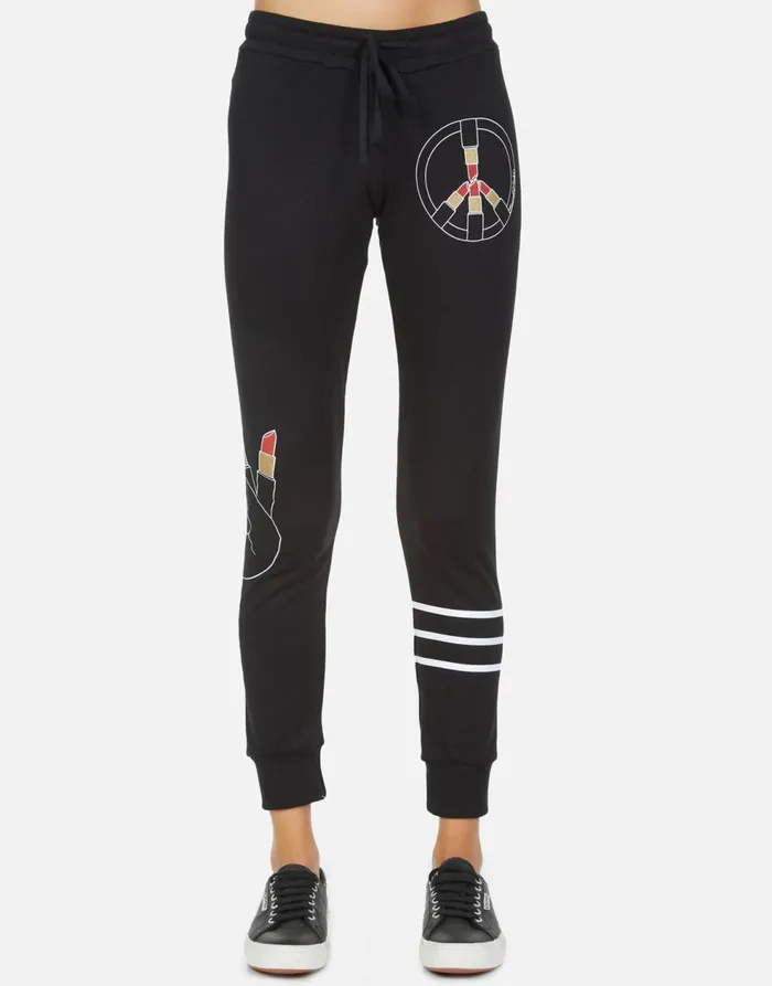 Women039s Jess Lipstick Peace Black Lauren Moshi Long Sweatpants