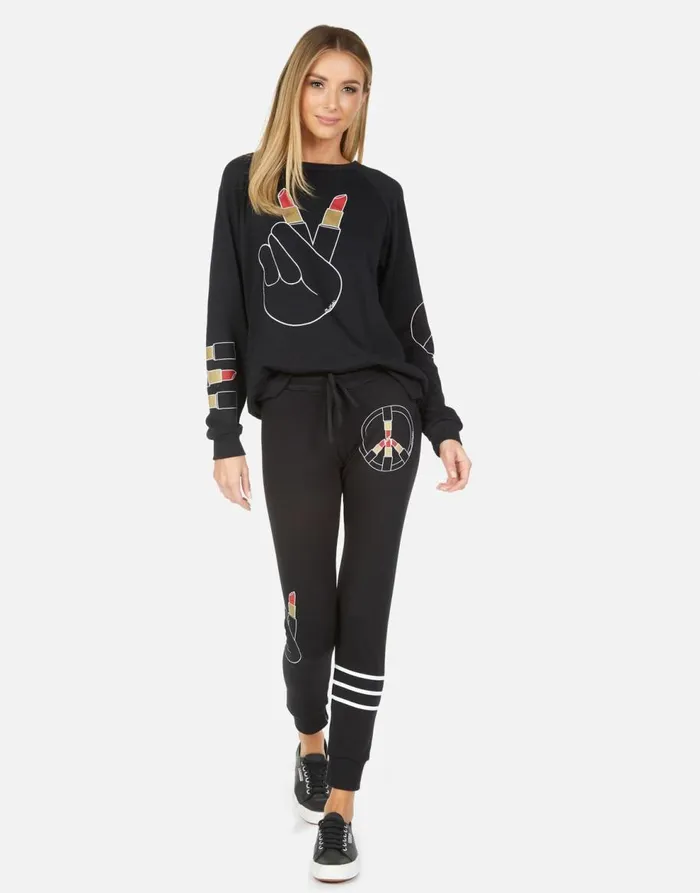 Women039s Jess Lipstick Peace Black Lauren Moshi Long Sweatpants