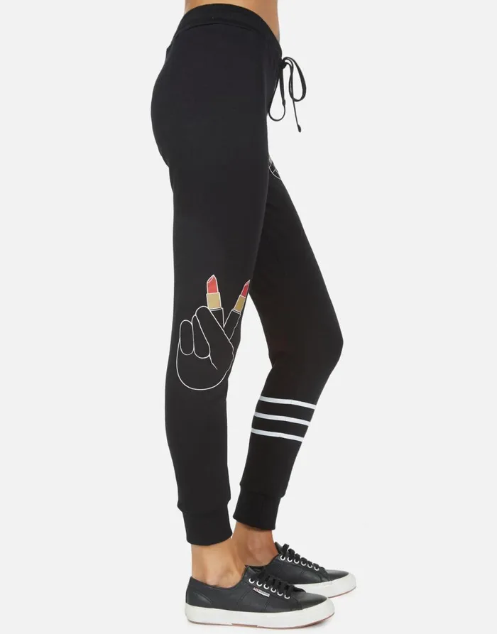 Women039s Jess Lipstick Peace Black Lauren Moshi Long Sweatpants