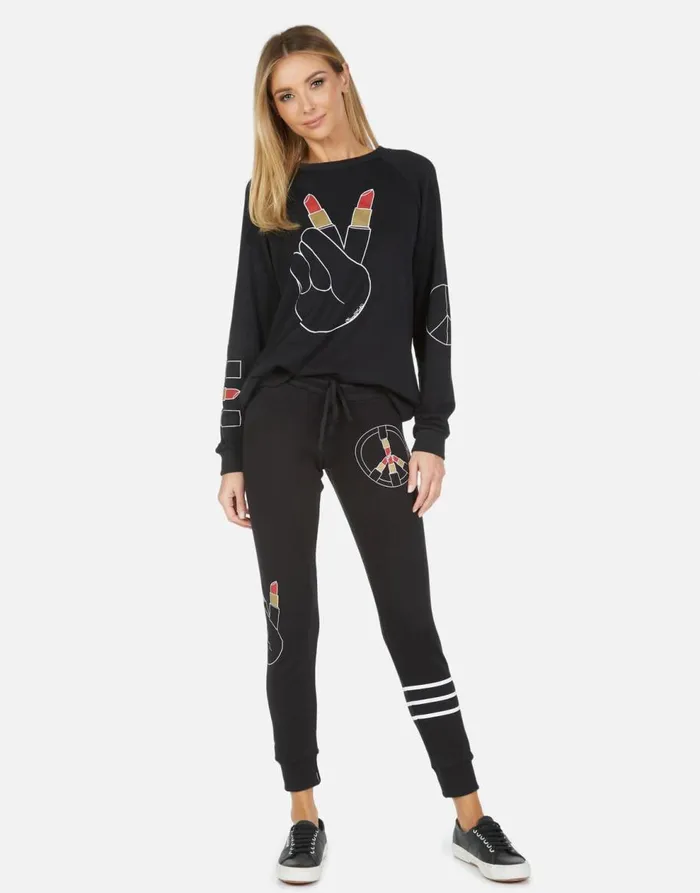 Women039s Jess Lipstick Peace Black Lauren Moshi Long Sweatpants